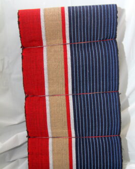 Reddish brown, cream white and blue stripes